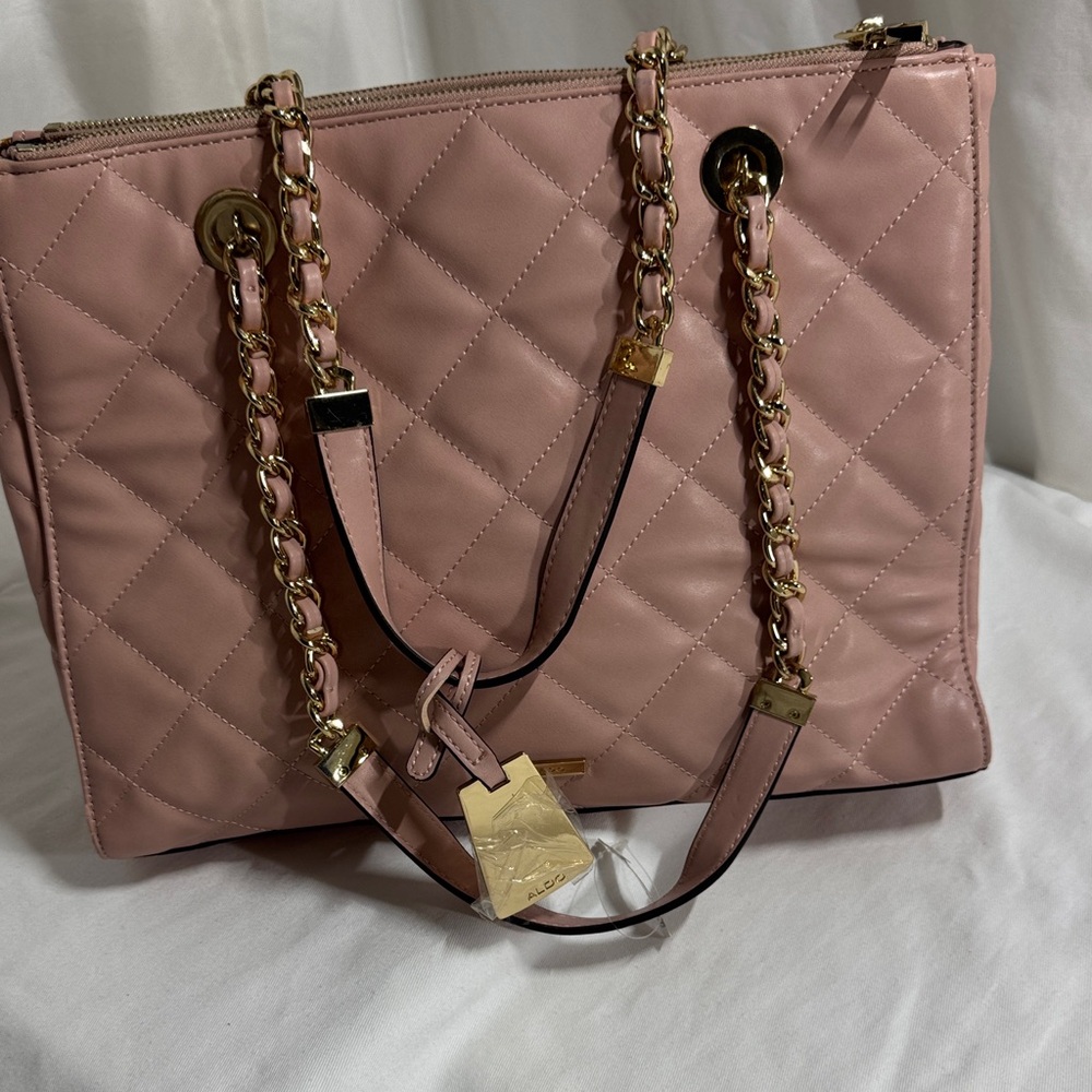 Aldo Blush Quilted Shoulder Bag with Gold Chain